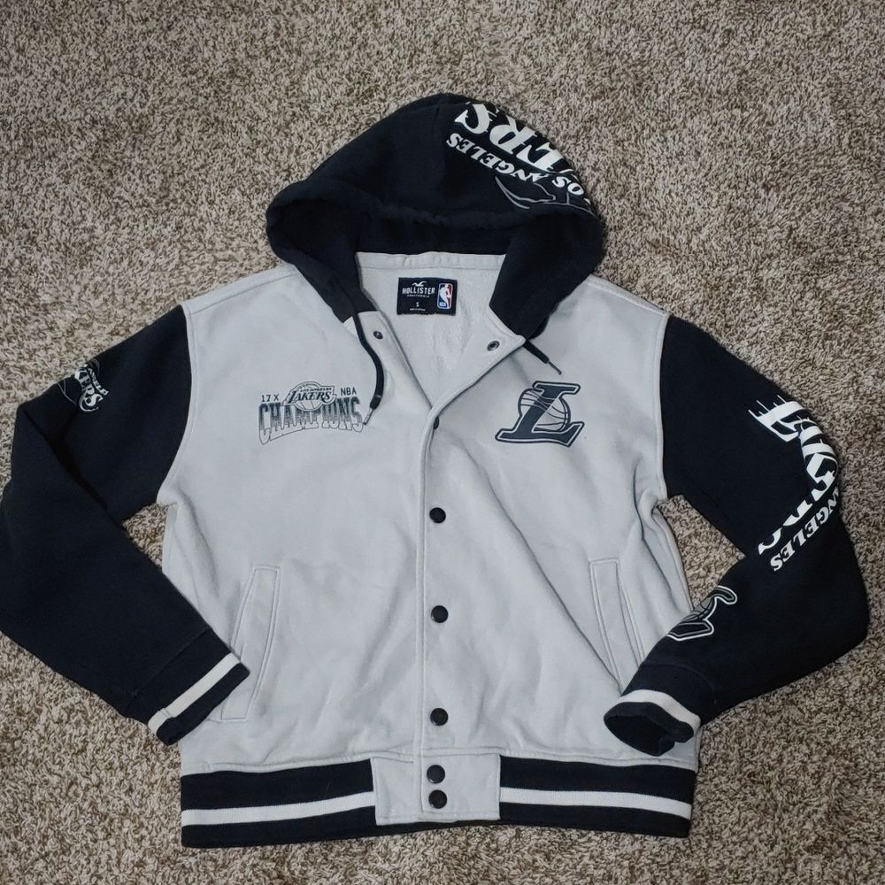 LA Lakers Varsity Jacket NBA X Hollister Button Front Varsity Hoodie Mens Size S